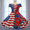 US 250th Anniversary Floral Art Print Casual Dress