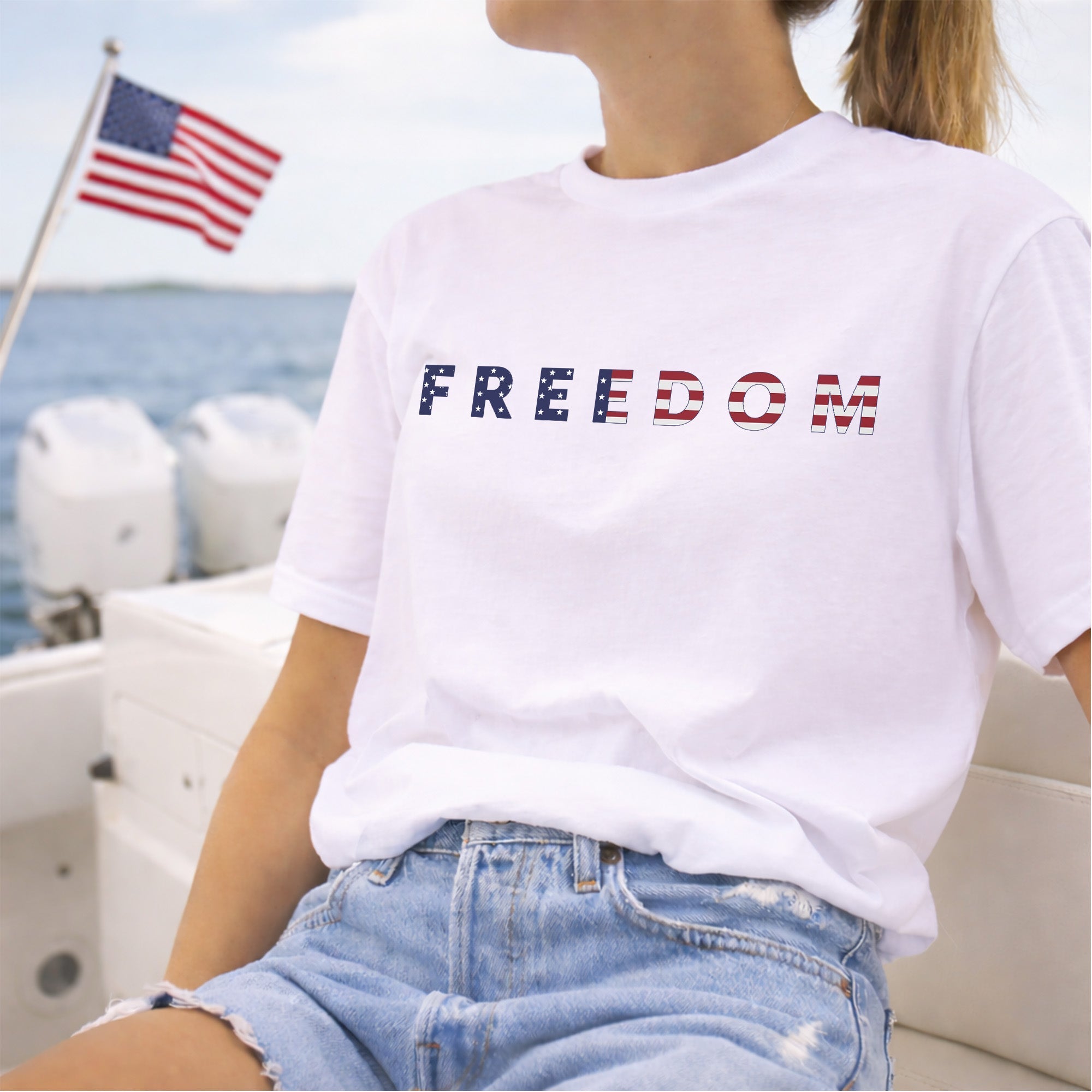 [Two Side] American Flag Freedom Shirt – USA 250th Anniversary Eagle Back Design, Unisex Patriotic Tee