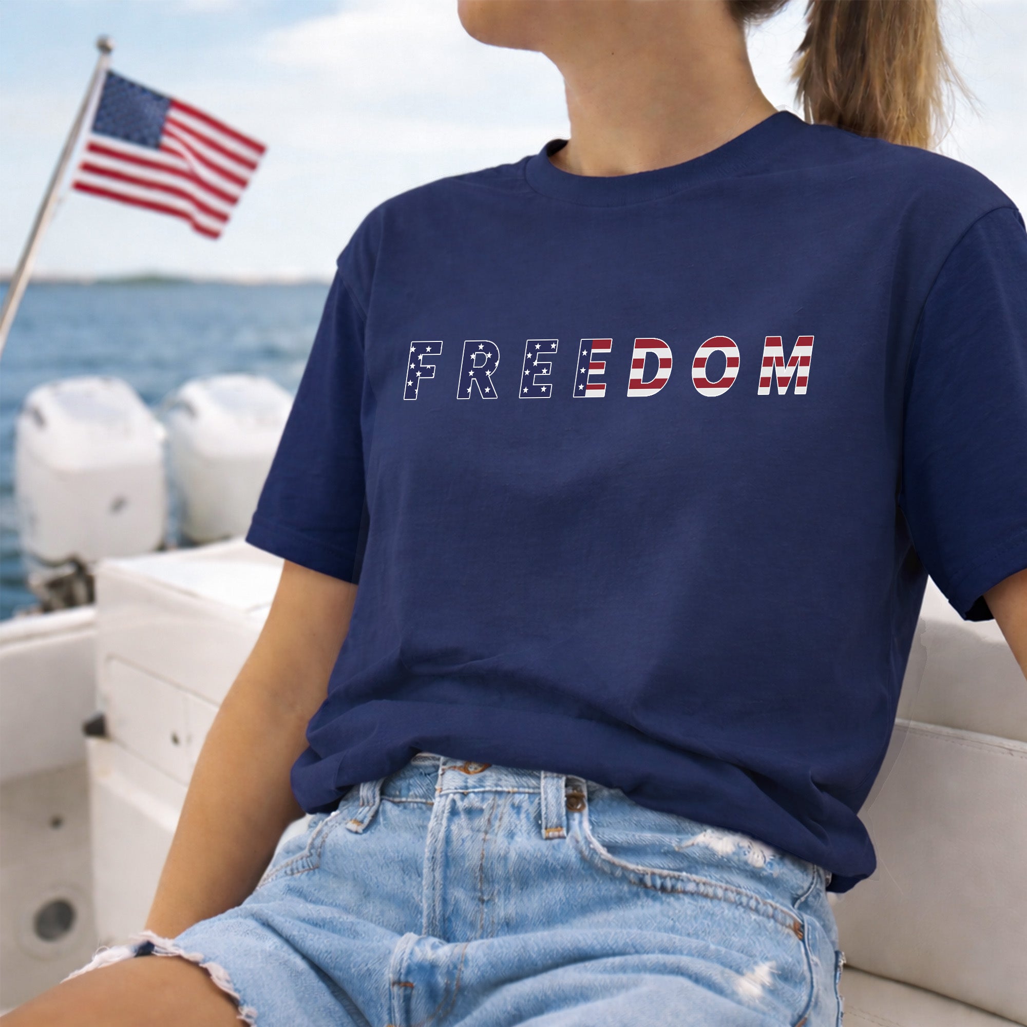 [Two Side] American Flag Freedom Shirt – USA 250th Anniversary Eagle Back Design, Unisex Patriotic Tee