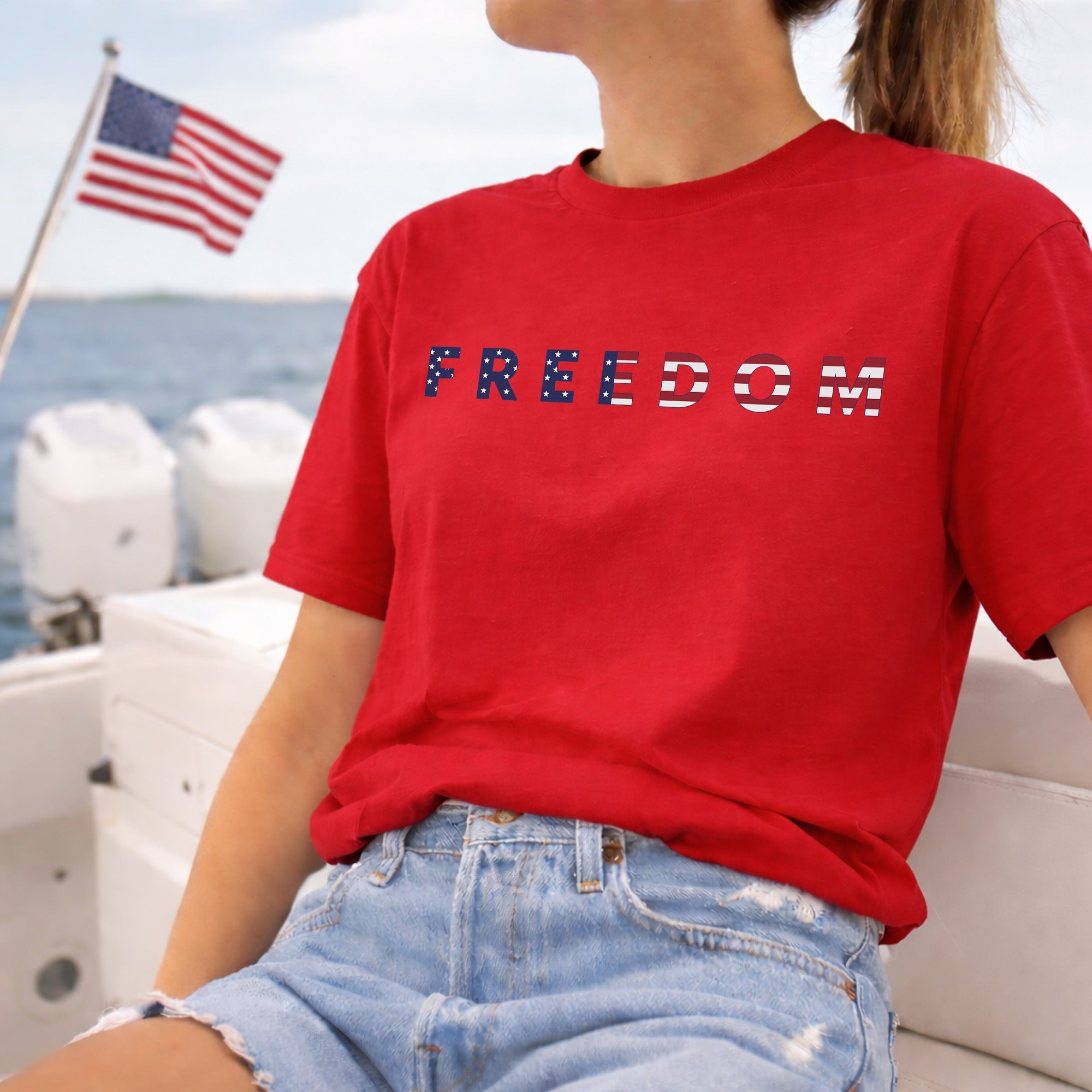 [Two Side] American Flag Freedom Shirt – USA 250th Anniversary Eagle Back Design, Unisex Patriotic Tee