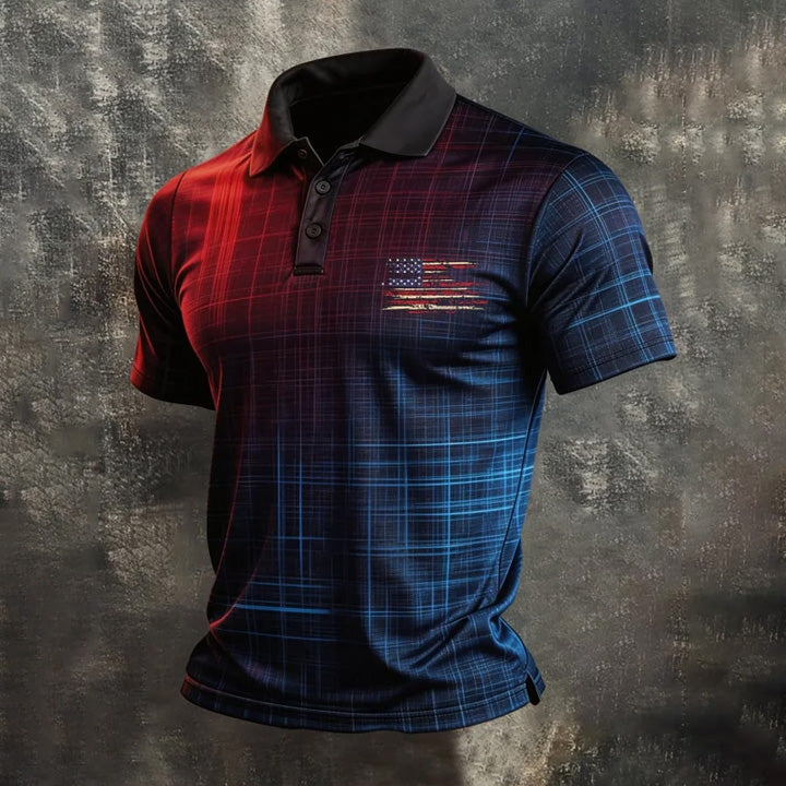 Men's Retro Patriot Color Block Polo Collar Short Sleeve
