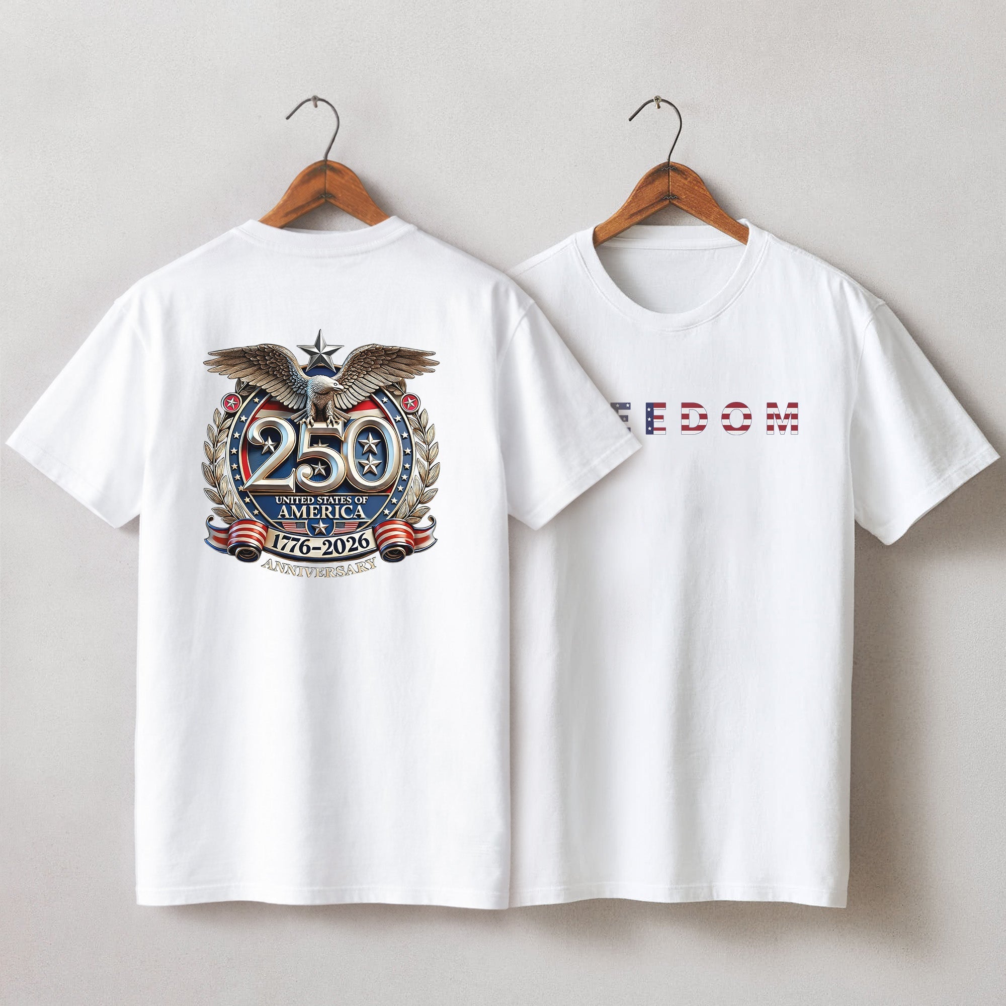 [Two Side] American Flag Freedom Shirt – USA 250th Anniversary Eagle Back Design, Unisex Patriotic Tee