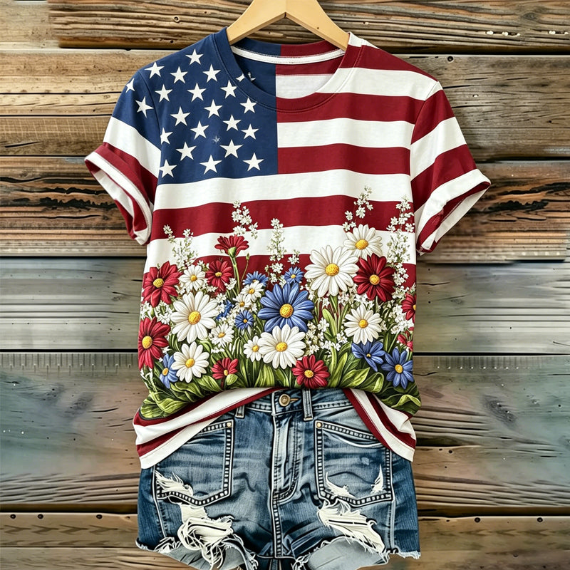 Women's 250th Anniversary Floral Art Printed T-Shirt