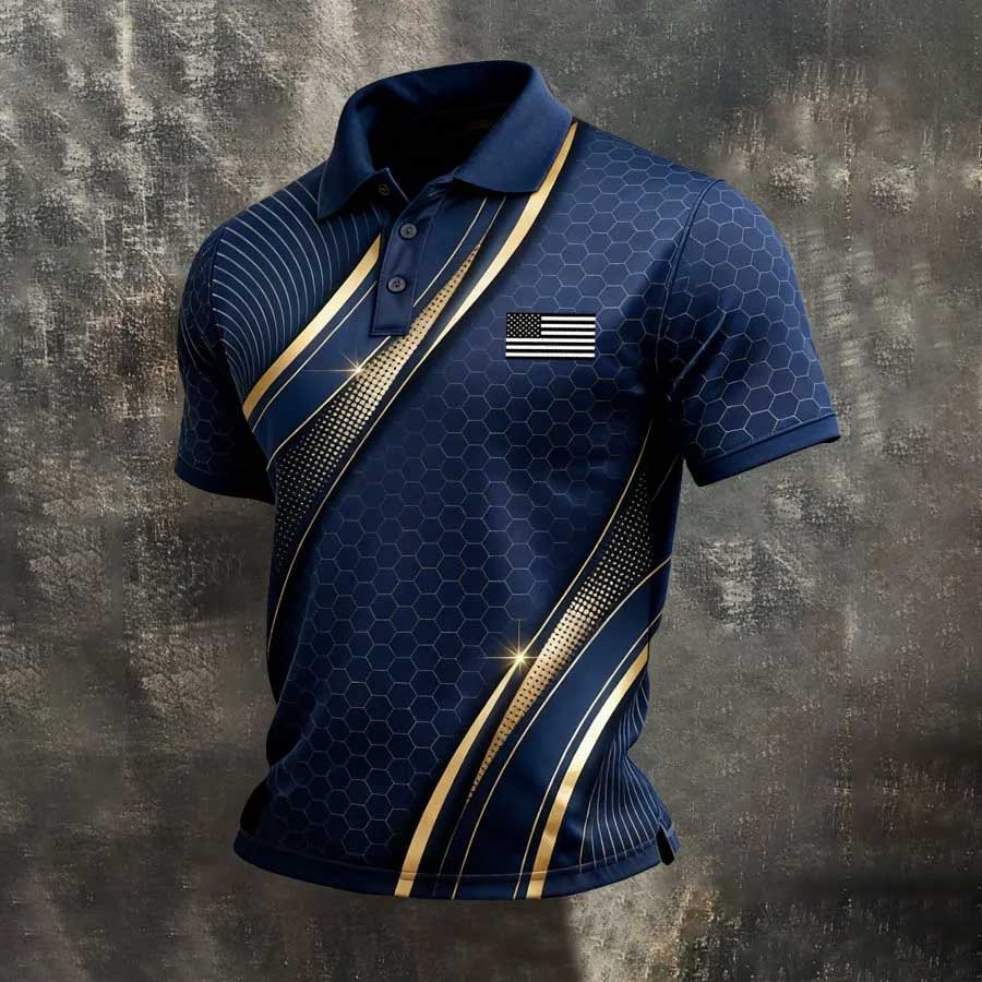 Men's Retro Patriot Color Block Polo Collar Short Sleeve