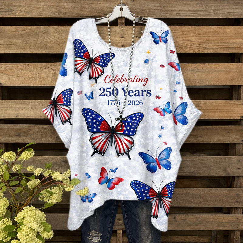 Women's 250th Anniversary Butterfly Art Print Casual Top