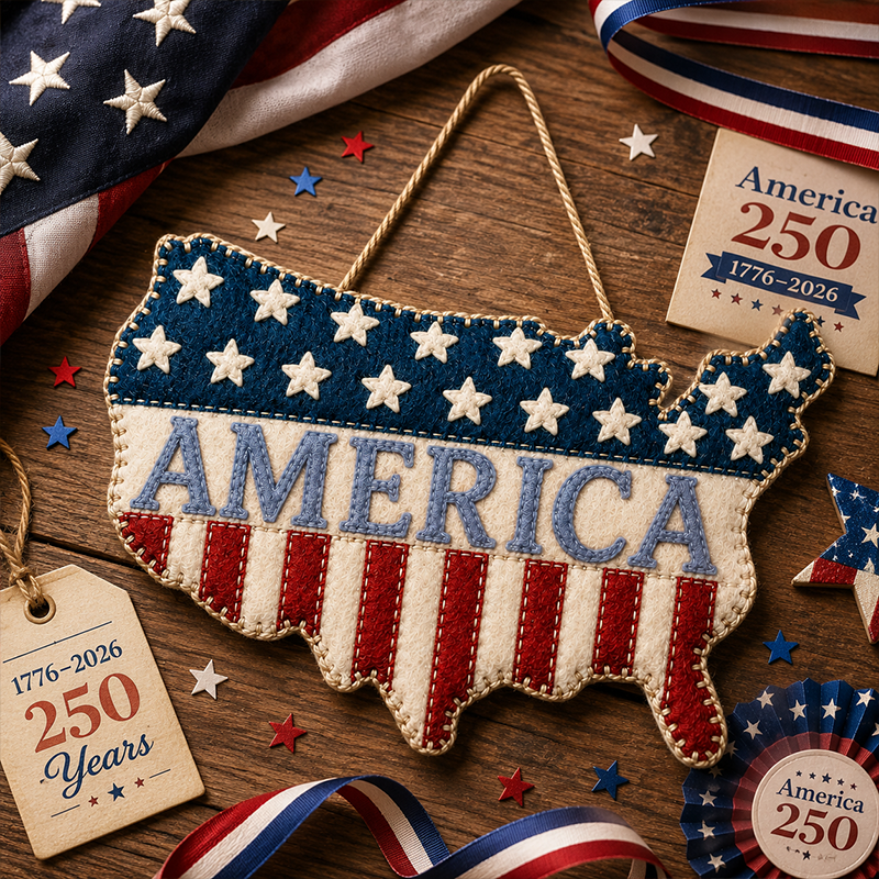 "250th Anniversary of the Founding of the U.S." Handmade American Map Hanging Ornament — Patriotic-Themed Fabric Craft Kit (1776–2026 Commemorative Edition)