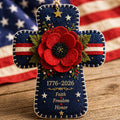 🇺🇸 1776–2026 Patriotic Poppy Cross Ornament – Faith Freedom Honor Embroidered Memorial Decor