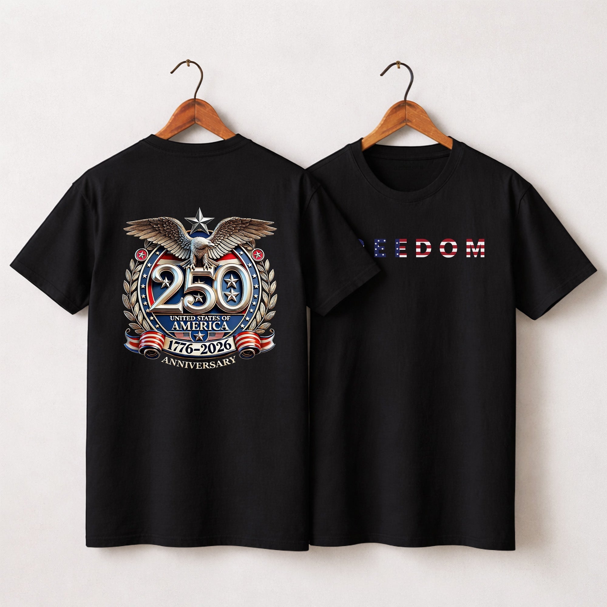 [Two Side] American Flag Freedom Shirt – USA 250th Anniversary Eagle Back Design, Unisex Patriotic Tee