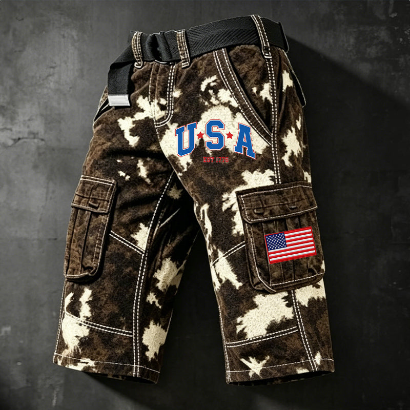 Men's Retro 250th Anniversary Print Casual Cargo Pants
