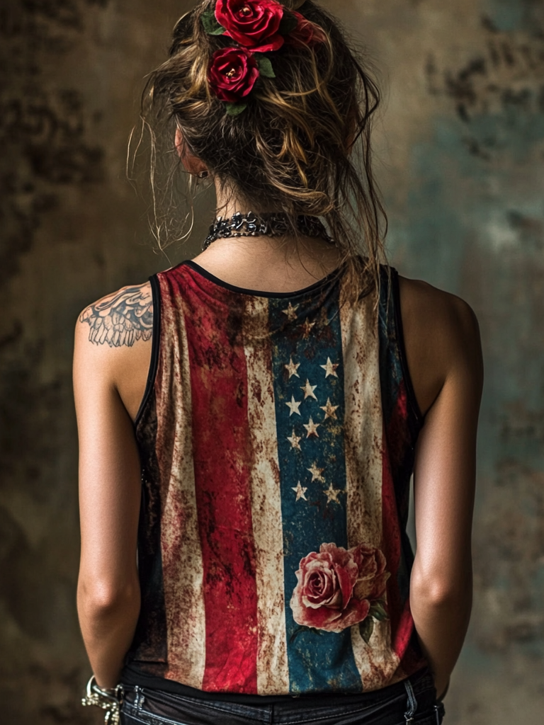 Women's Independence Day Flag And Roses Tank Top