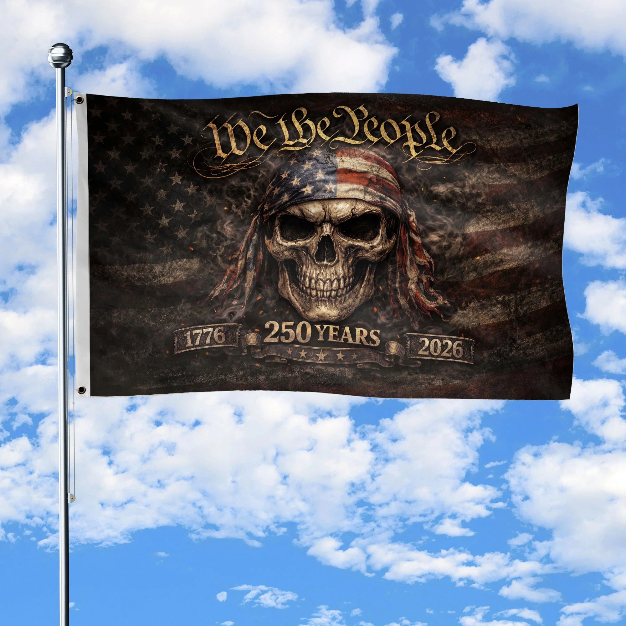 We The People 1776¨C2026 Flag ¨C Patriotic Skull 250 Years House Flag