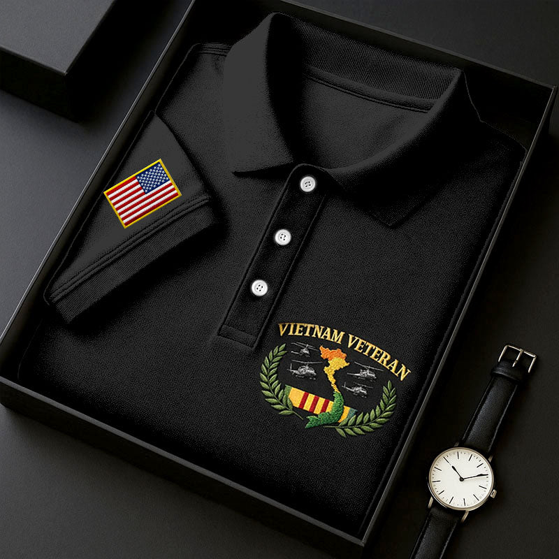 Men's Vietnam Veteran Printed Casual Polo Shirt