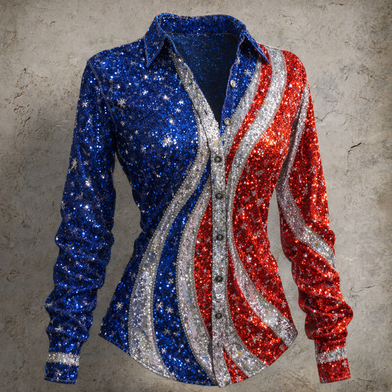Women's 250th Anniversary Sequin Art Print Casual Shirt