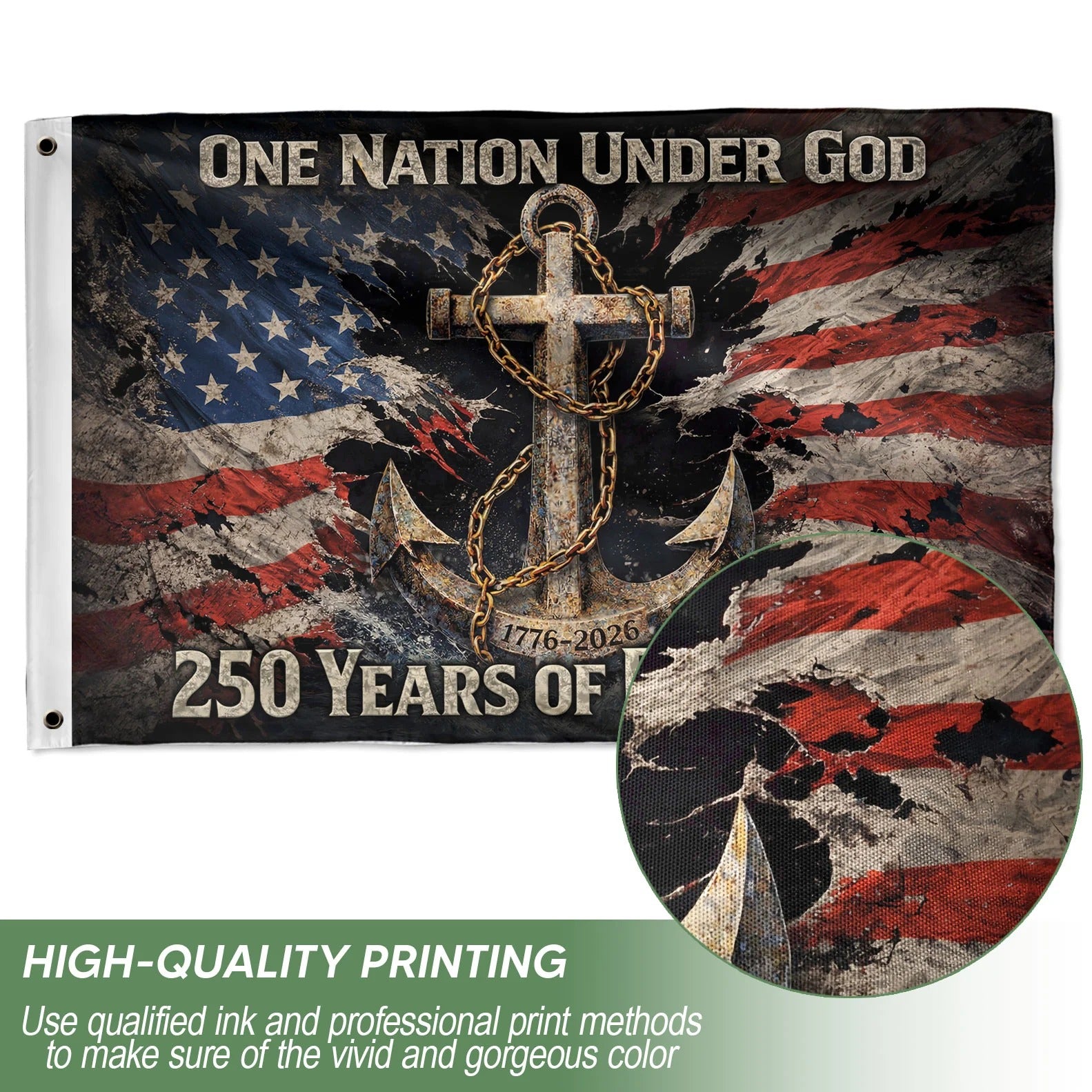 250 Years of Blessings Christian Flag 1776¨C2026 ¨C Anchor Cross & Chain