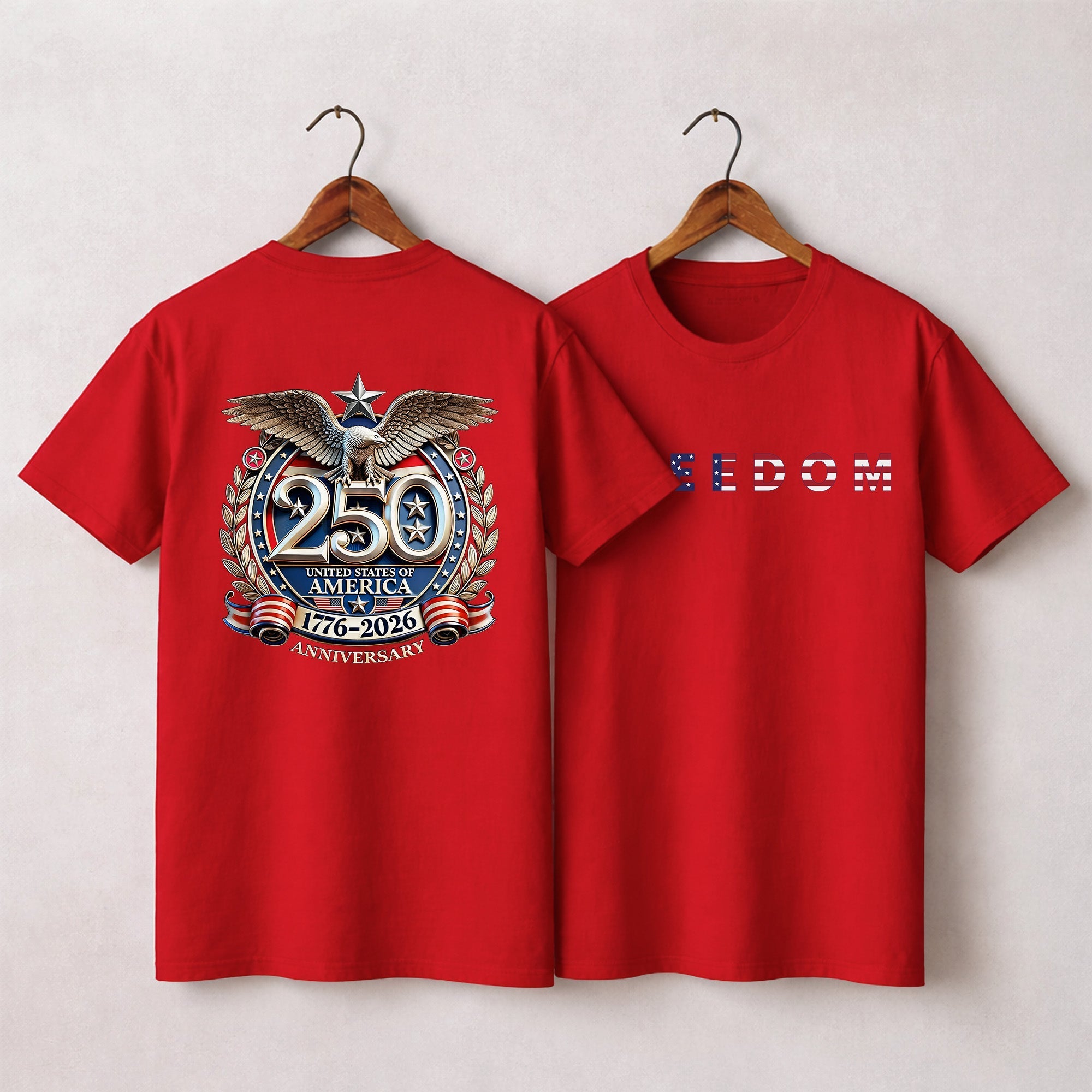 [Two Side] American Flag Freedom Shirt – USA 250th Anniversary Eagle Back Design, Unisex Patriotic Tee