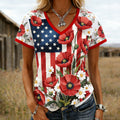 Women's Memeorial Day Floral ArtPrint Casual T-Shirt