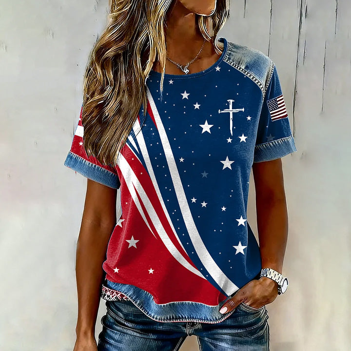 Women's casual retro American 250th anniversary T-shirt