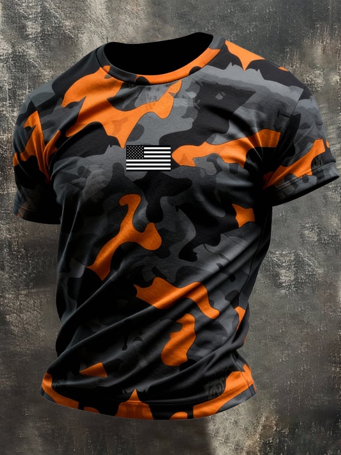 Men's Retro Patriot Camouflage Patchwork T-shirt