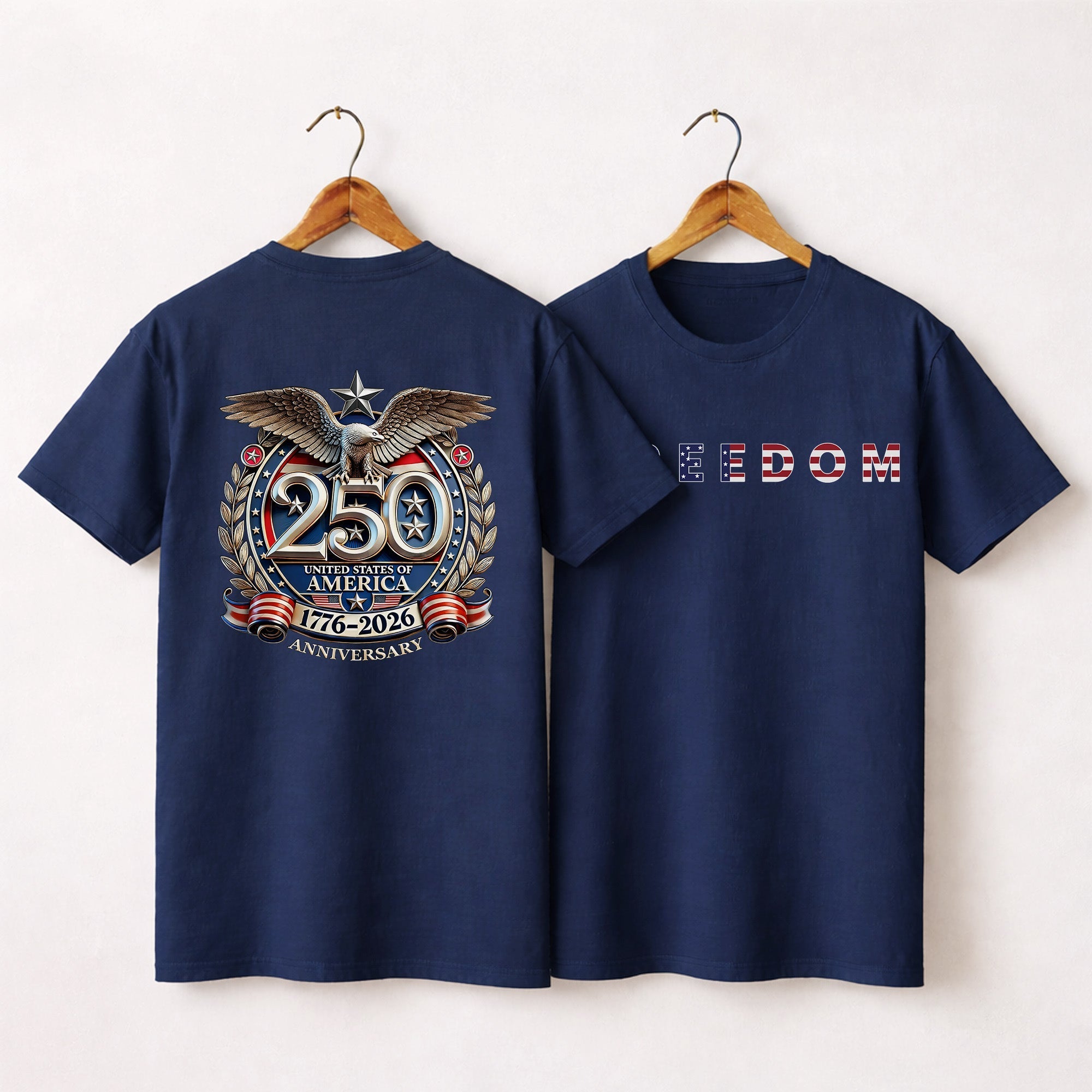 [Two Side] American Flag Freedom Shirt – USA 250th Anniversary Eagle Back Design, Unisex Patriotic Tee