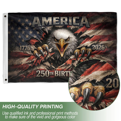 1776-2026 USA 250th Anniversary Flag ¨C Patriotic Eagle Double Sided Ho