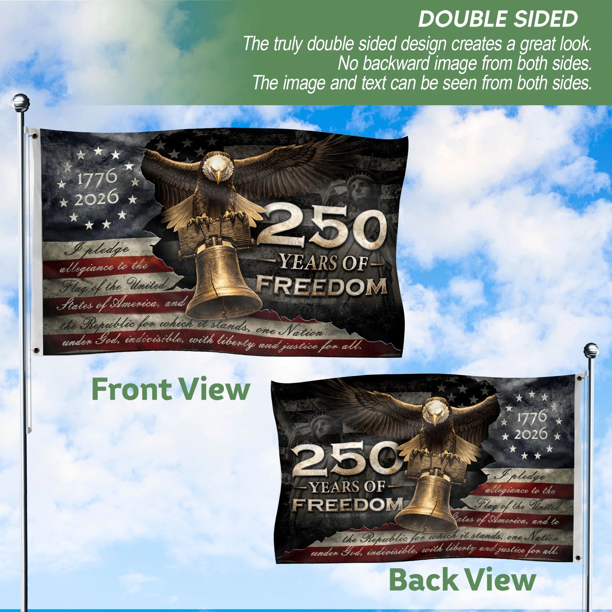 250 Years of Freedom Double-Sided House Flag 1776¨C2026 ¨C Patriotic Ame