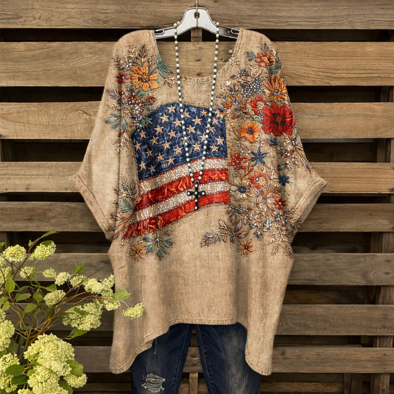 Women's Country Style 250th Anniversary Print Casual Top