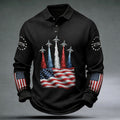 US 250th Anniversary Print Long Sleeve Polo Shirt