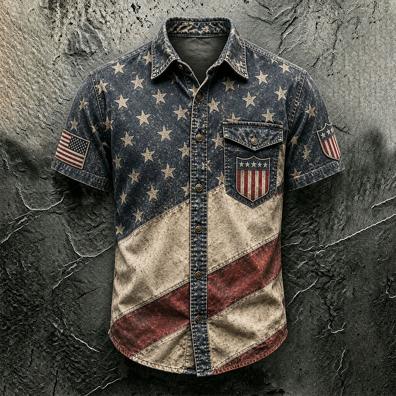 Vintage American Flag Badge Short Sleeve Shirt