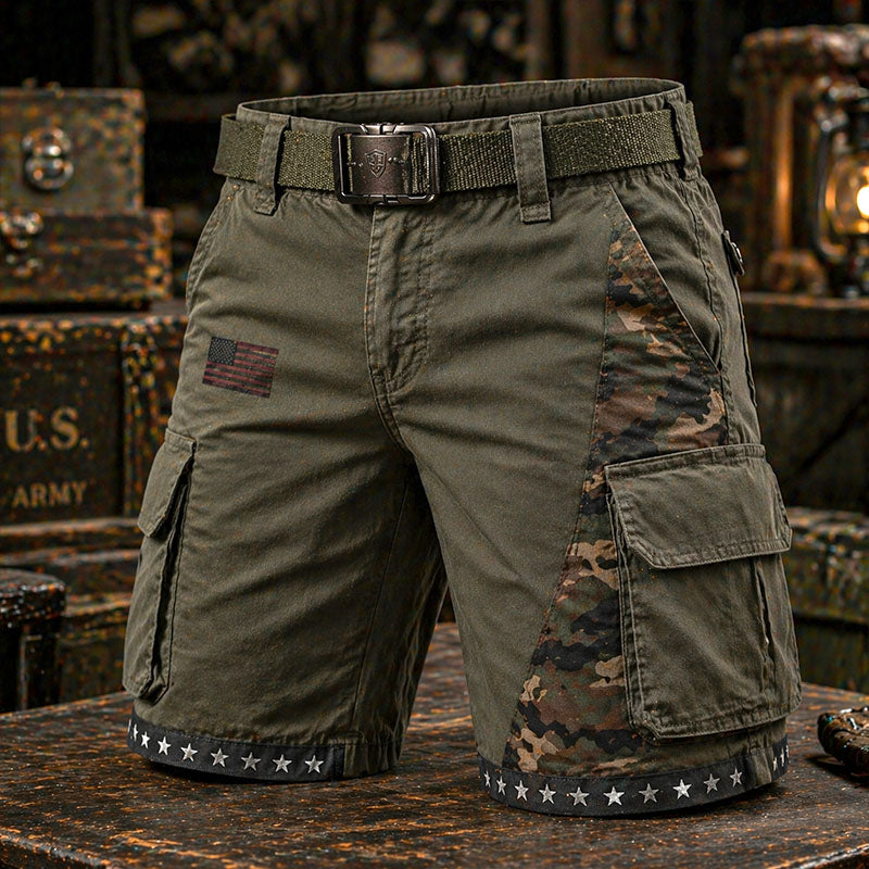 Military Style USA Flag Camo Cargo Shorts
