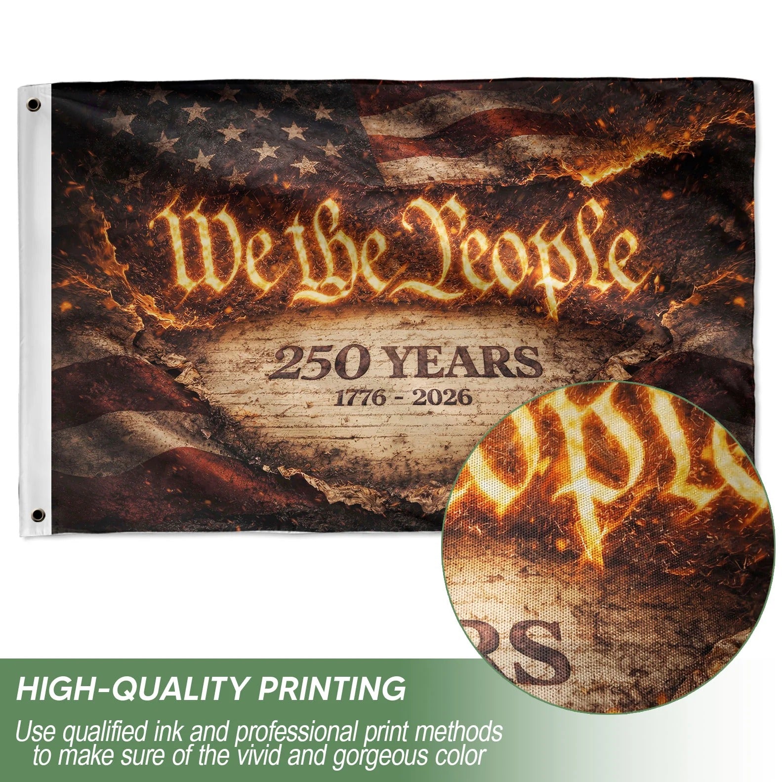 We The People 250 Years Flag 1776¨C2026 ¨C Fire Style Patriotic Double