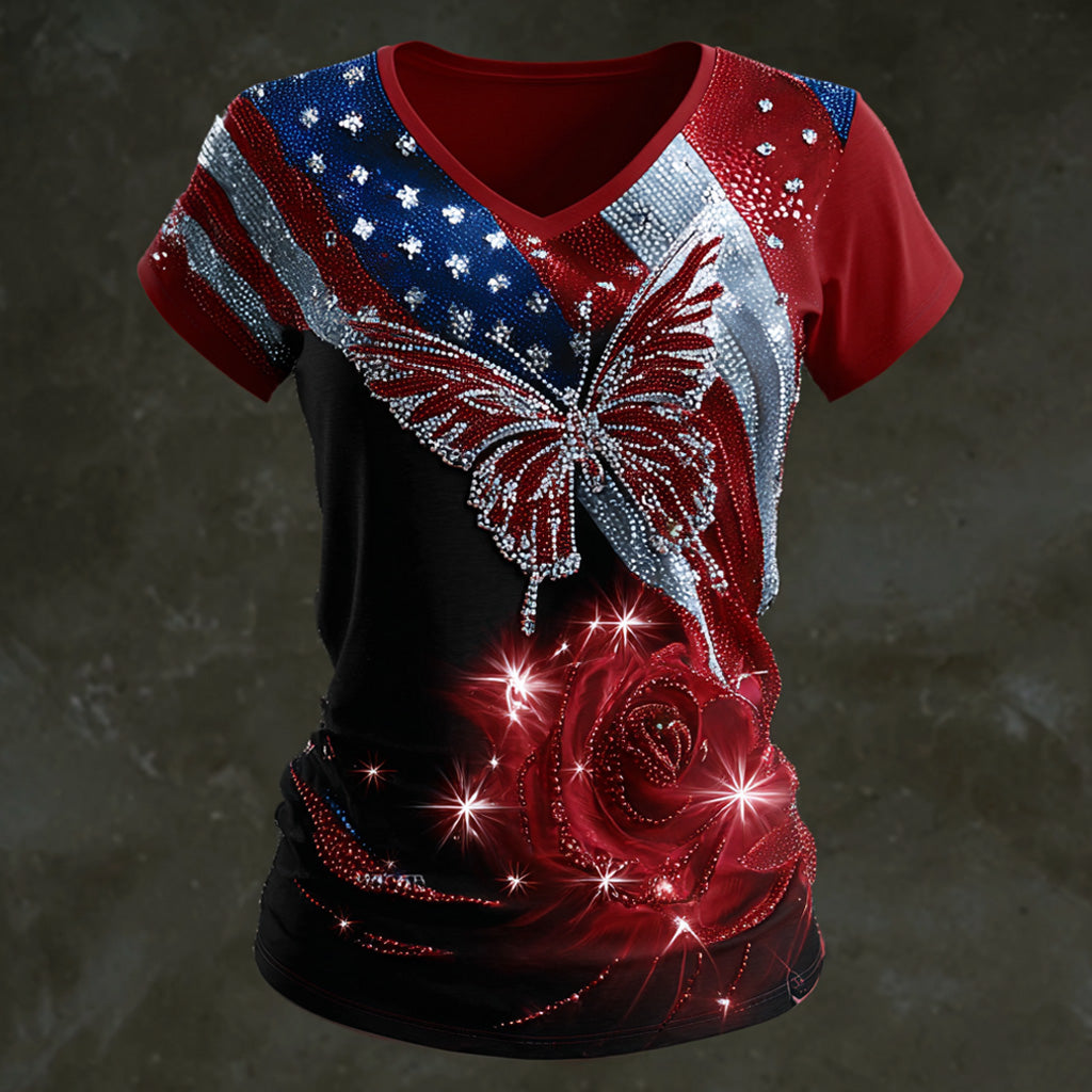 US 250th Anniversary Art Print Casual V-neck T-Shirt