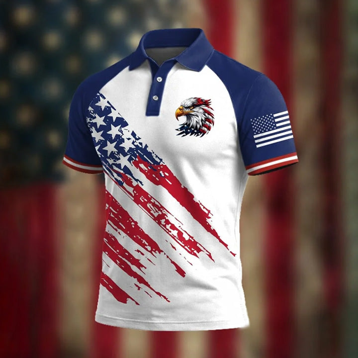 Men's Retro National Flag Print Casual Polo Shirt