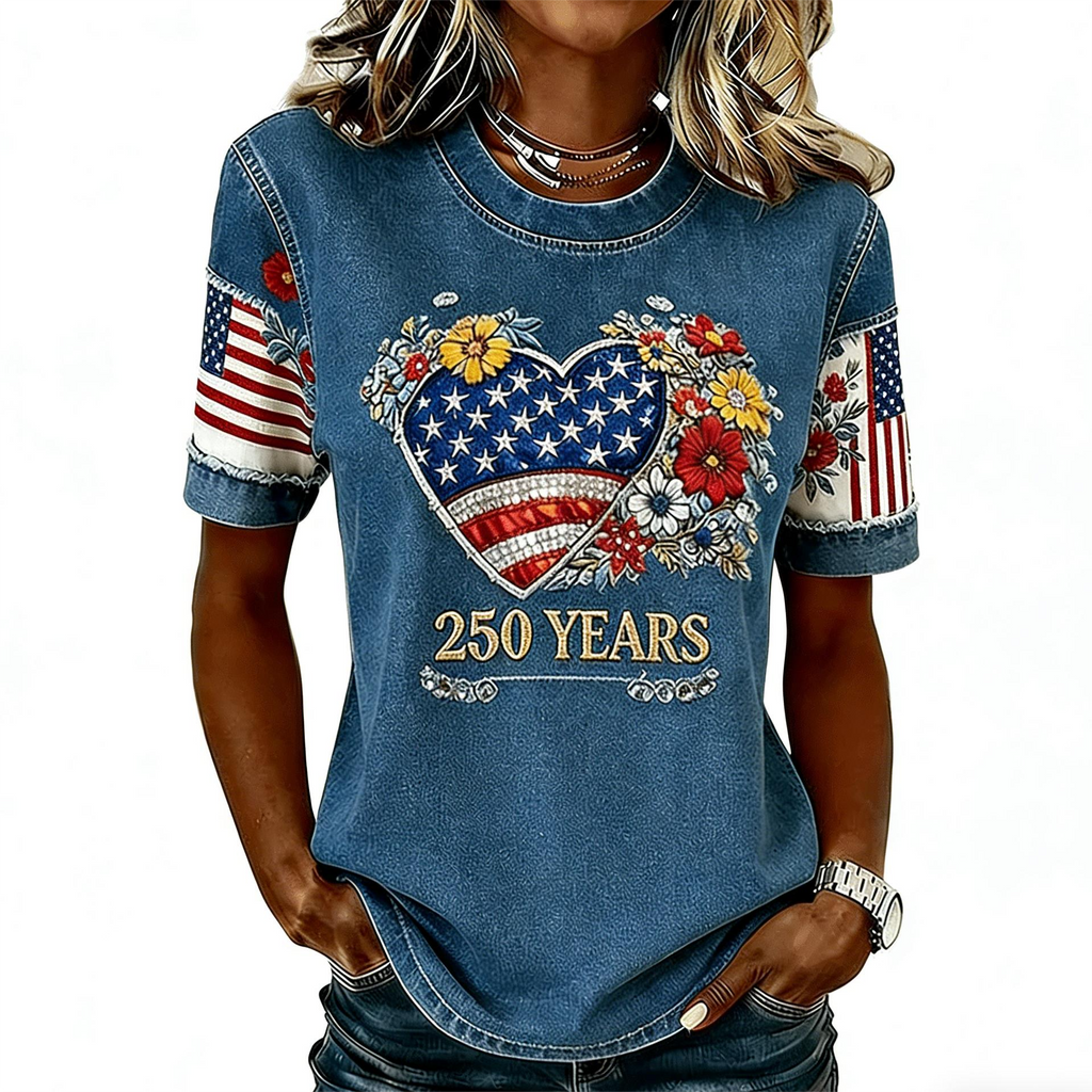 American 250th Anniversary of Patriotism Vintage Print Women's Short-Sleeve T-Shirt