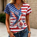Women's 250th Anniversary US Flag Floral Art Printed T-Shirt