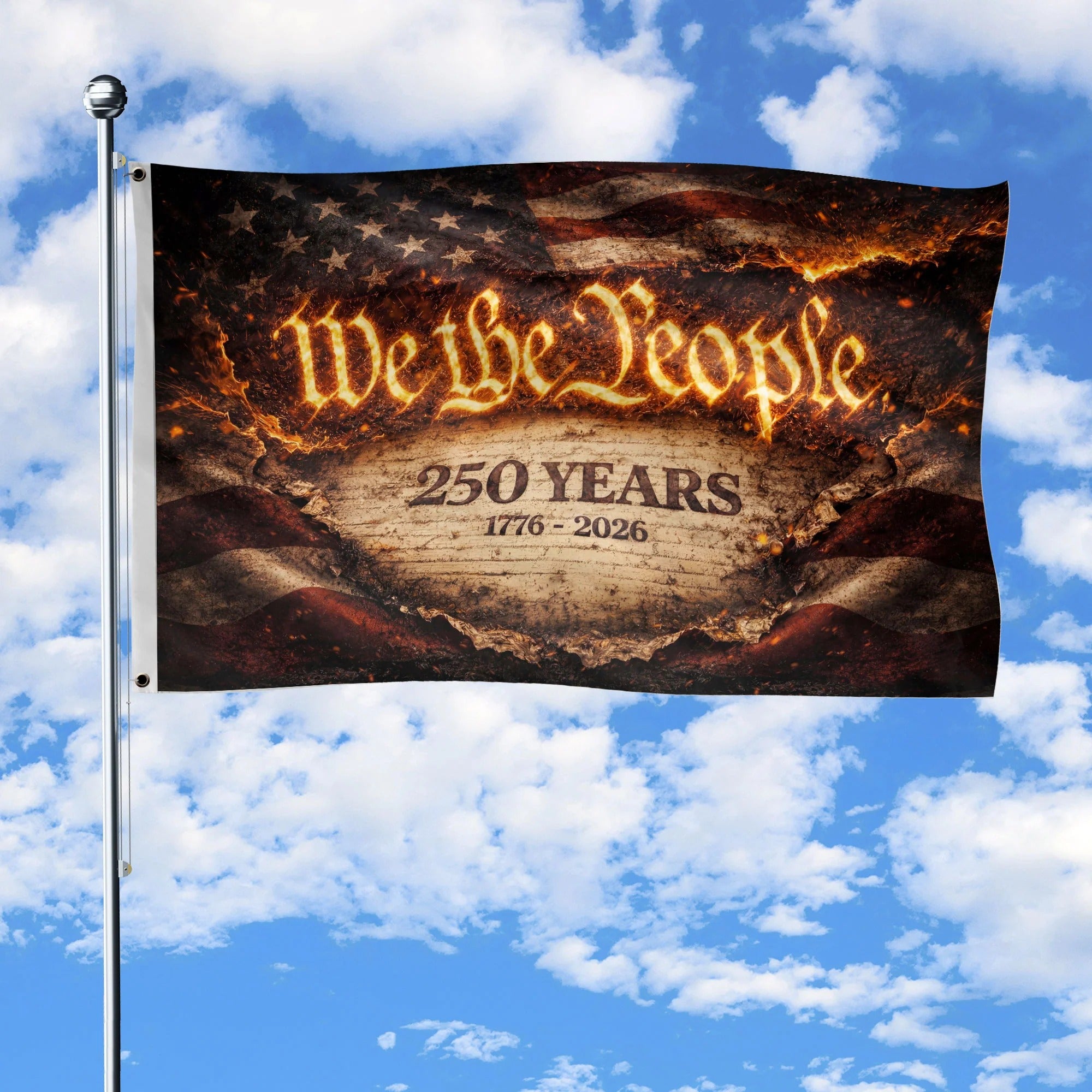 We The People 250 Years Flag 1776¨C2026 ¨C Fire Style Patriotic Double