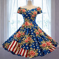 US 250th Anniversary Floral Art Print Casual Dress