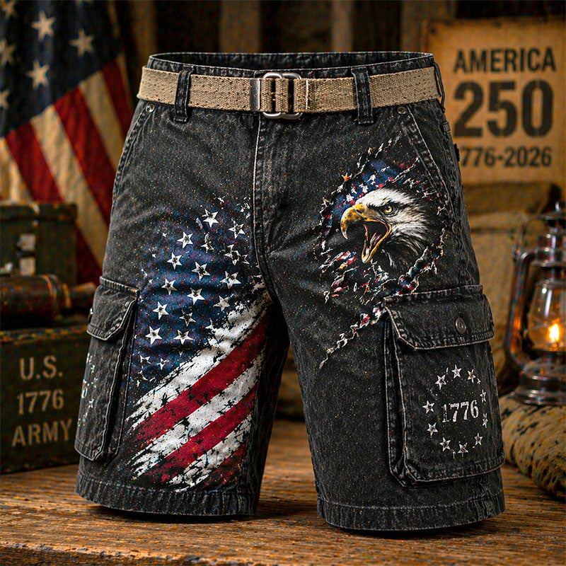 USA 250th Anniversary Eagle & American Flag Print Shorts