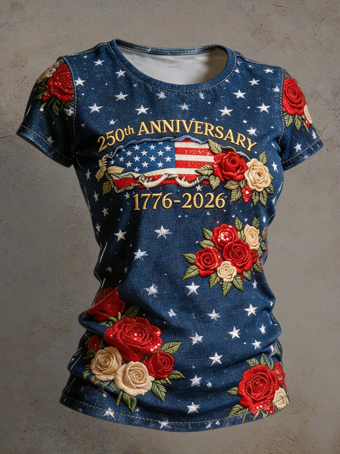 American 250th Anniversary of Patriotism Vintage Print Women's Short-Sleeve T-Shirt