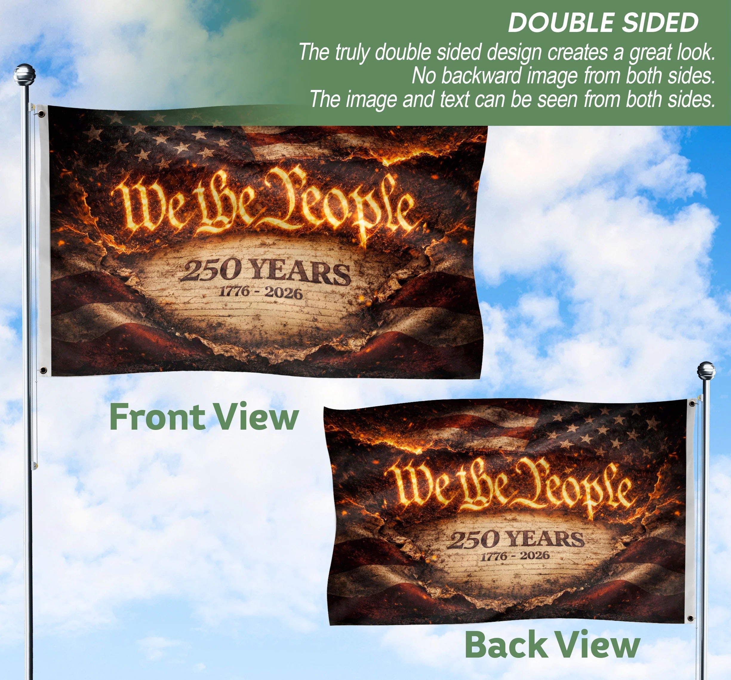We The People 250 Years Flag 1776¨C2026 ¨C Fire Style Patriotic Double
