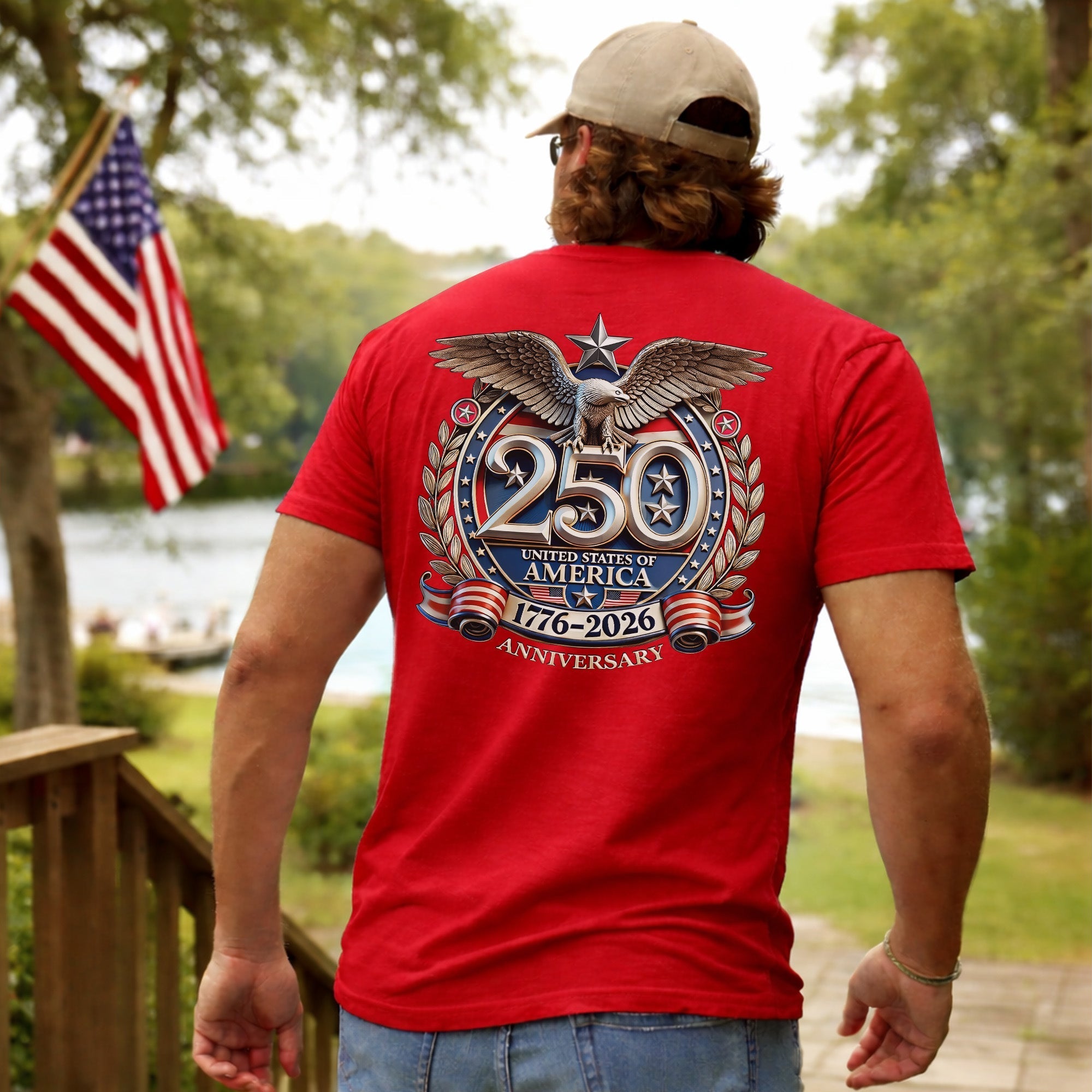 [Two Side] American Flag Freedom Shirt – USA 250th Anniversary Eagle Back Design, Unisex Patriotic Tee