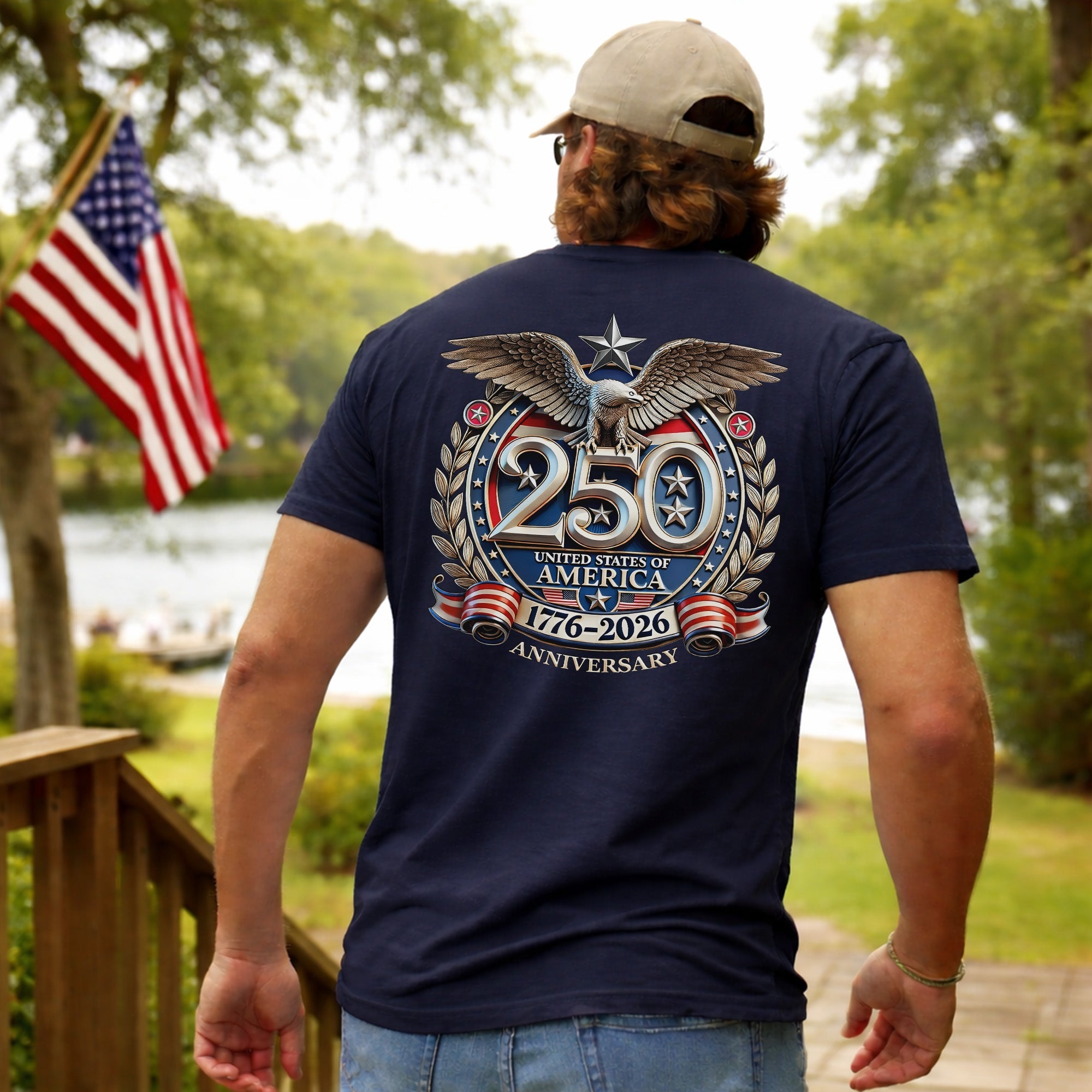 [Two Side] American Flag Freedom Shirt – USA 250th Anniversary Eagle Back Design, Unisex Patriotic Tee