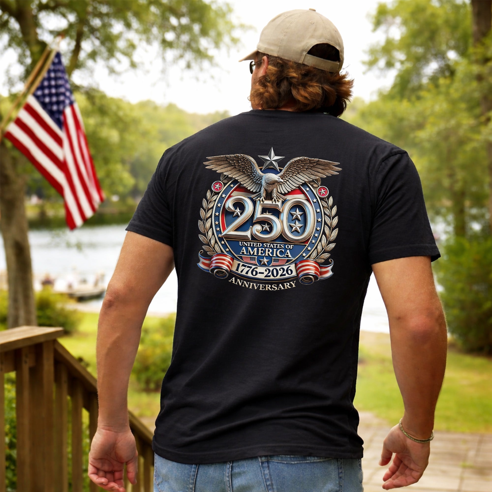 [Two Side] American Flag Freedom Shirt – USA 250th Anniversary Eagle Back Design, Unisex Patriotic Tee