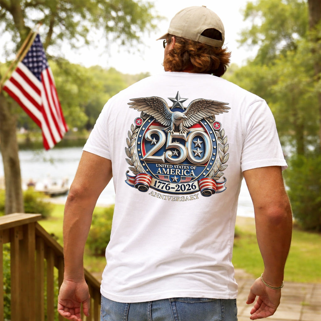 [Two Side] American Flag Freedom Shirt – USA 250th Anniversary Eagle Back Design, Unisex Patriotic Tee