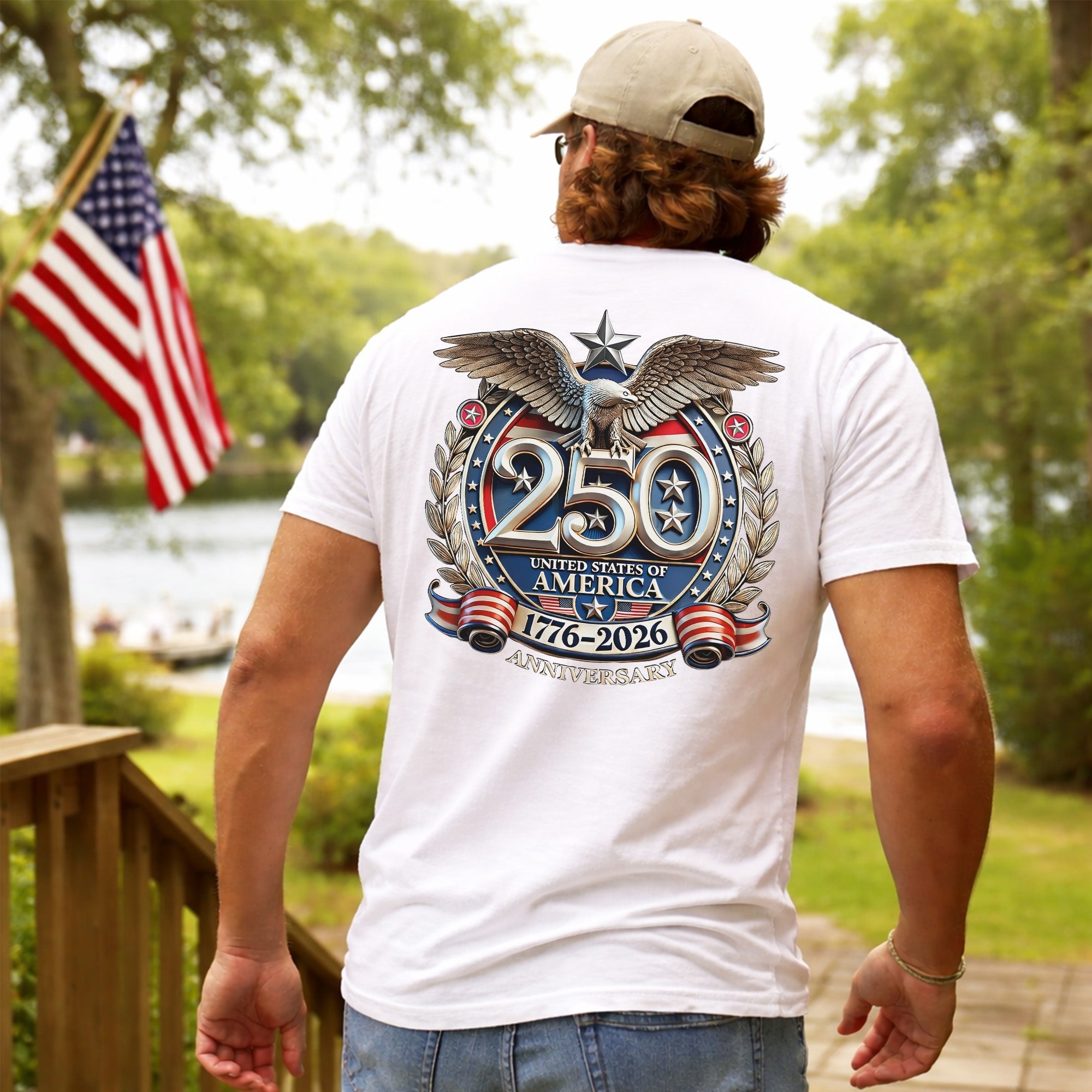 [Two Side] American Flag Freedom Shirt – USA 250th Anniversary Eagle Back Design, Unisex Patriotic Tee