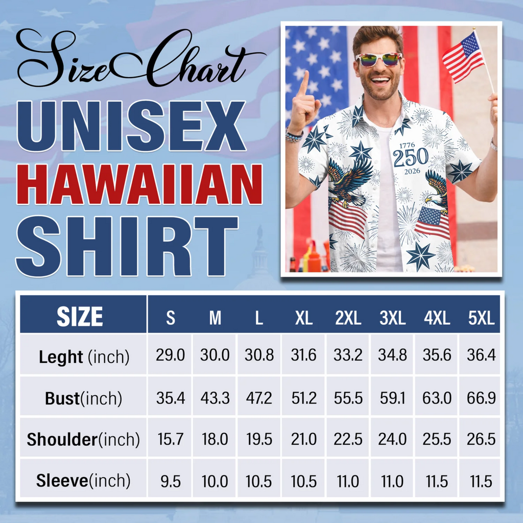 250 Years of Freedom 1776 - 2026 Eagle Patriotic Hawaiian Shirt