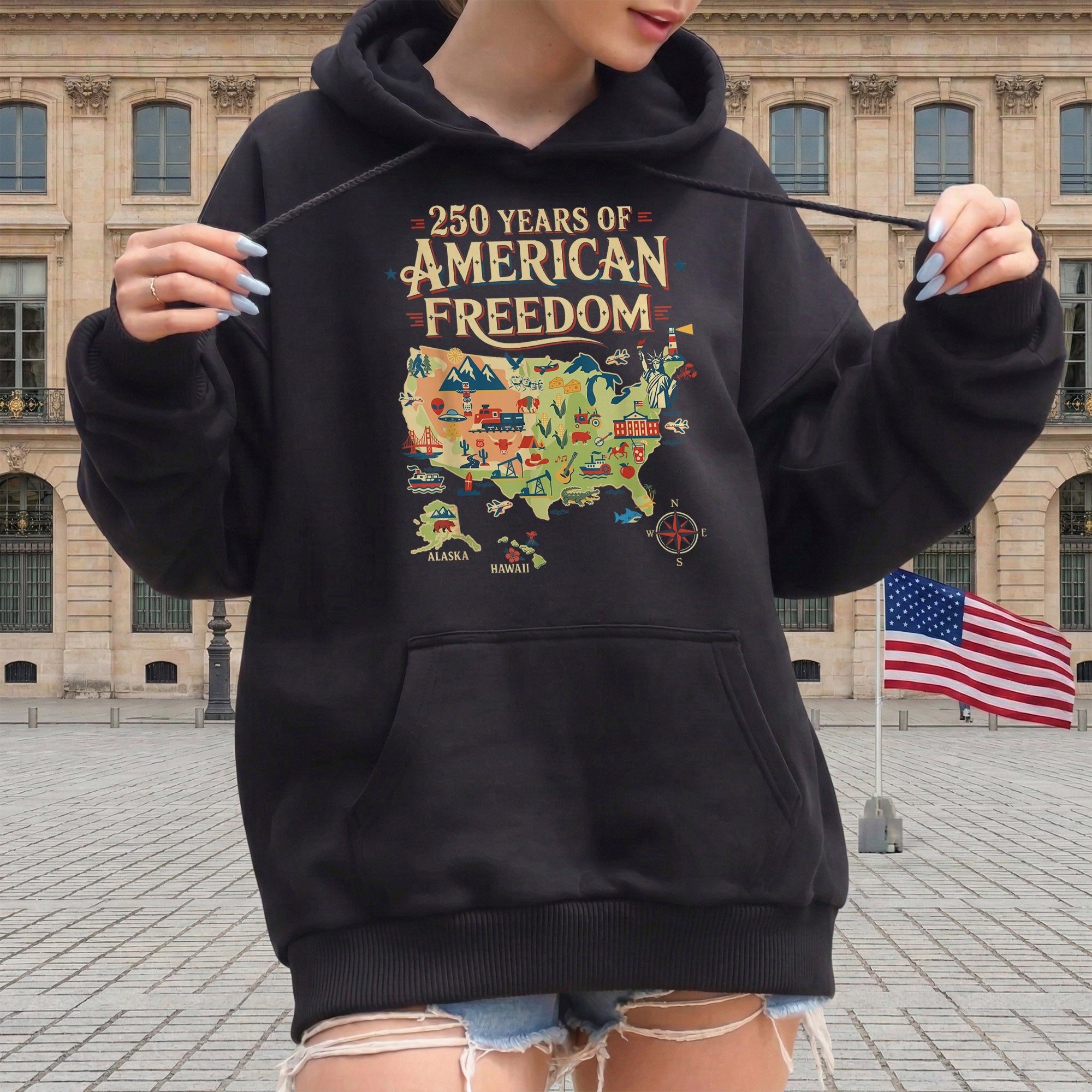 250 Years United States Map Patriotic Art for Freedom Lovers