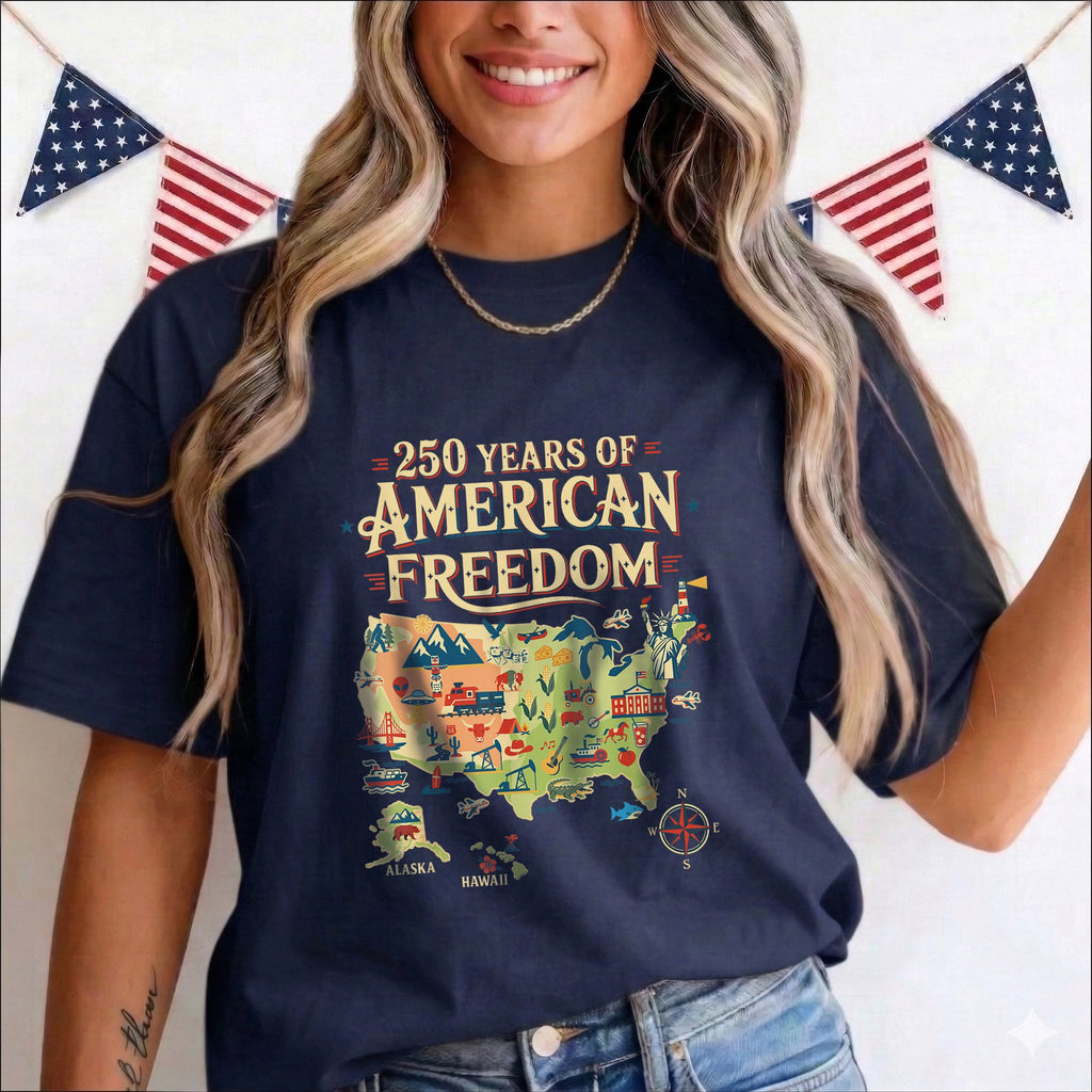 250 Years United States Map Patriotic Art for Freedom Lovers