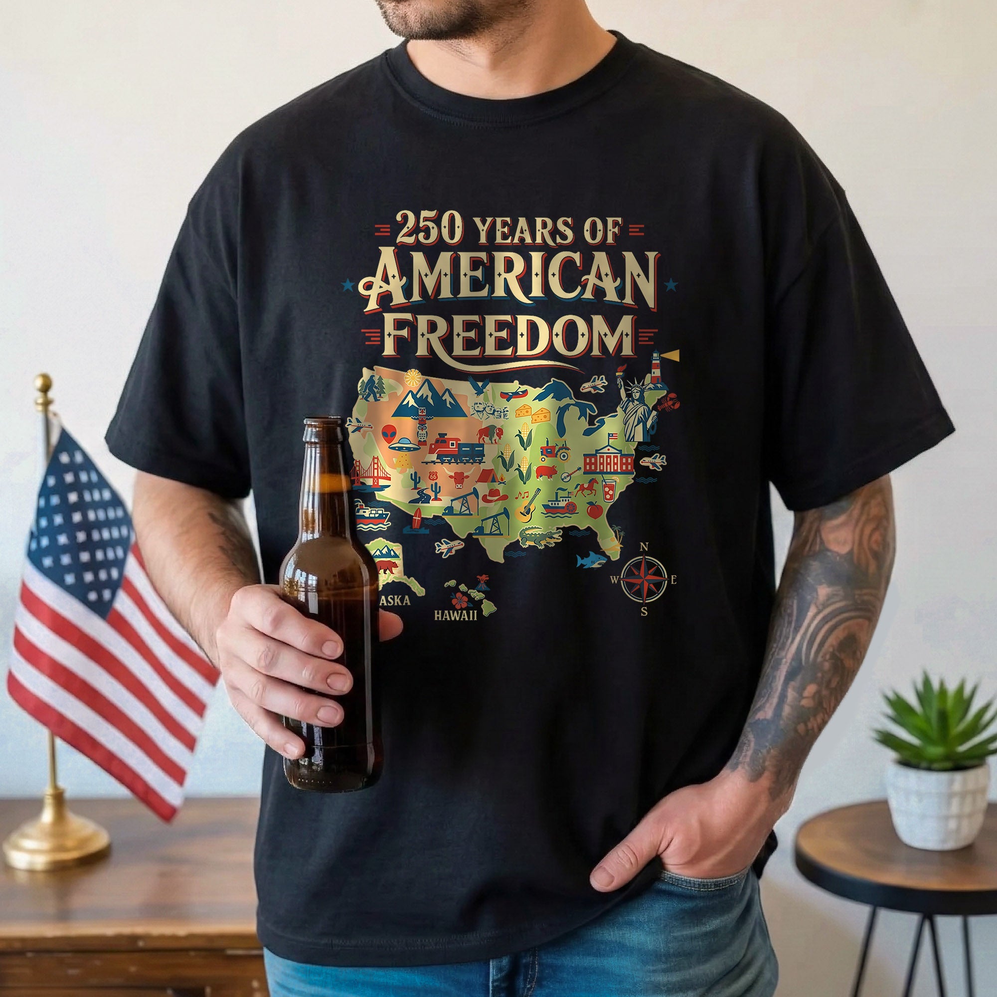 250 Years United States Map Patriotic Art for Freedom Lovers