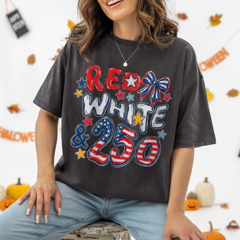 Red White 250th Coquette Bow - America's 250th Anniversary Shirt