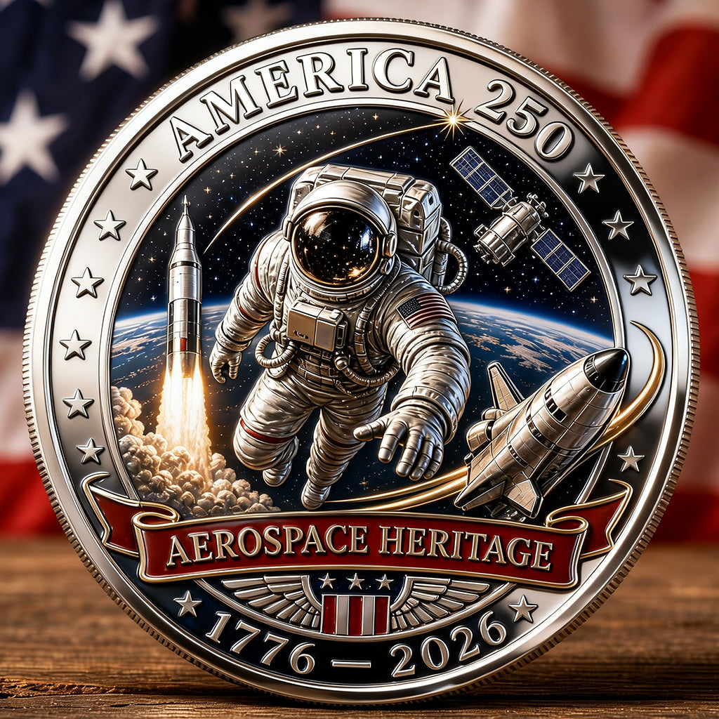 America 250 Aerospace Heritage Commemorative Coin — 1776–2026 Patriotic Space Exploration Collectible Medal